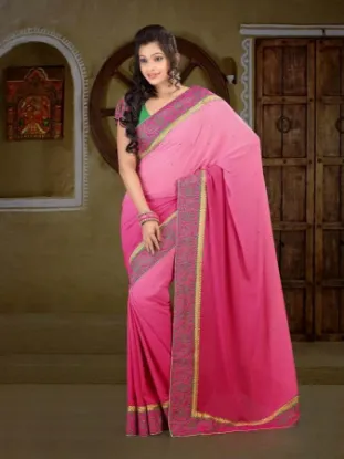 Picture of indian peach designer embroidered bollywood style sari 
