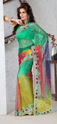 Picture of indian pink designer zari work bollywood sari raw silk 
