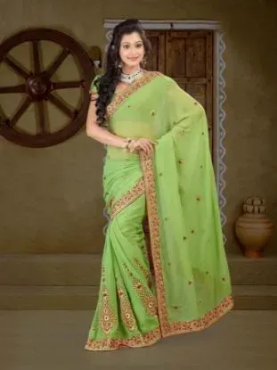 Picture of indian pure cotton brown saree with blouse party wear t