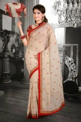 Picture of indian trandy dress poly cotton beige saree party wear 