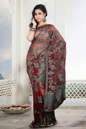 Picture of indian handmade abstract printed beige crepe silk saree