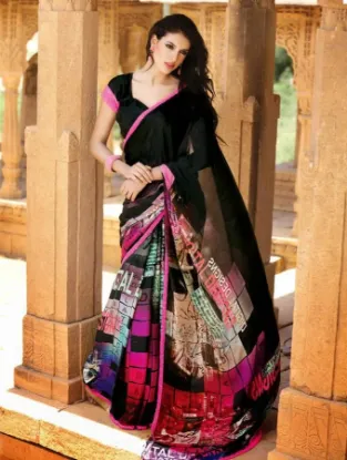 Picture of indian handmade craft saree pure silk printed fabric da