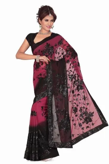 Picture of indian pure silk purple saree floral printed handmade s