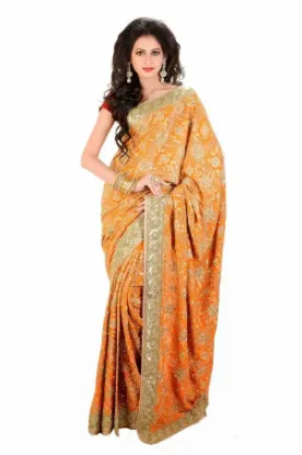 Picture of indian handmade ethnic pure silk brown saree floral pri
