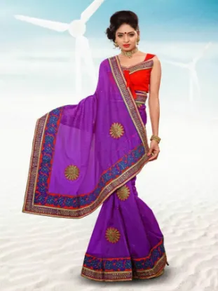 Picture of indian handmade ethnic pure silk magenta saree abstract