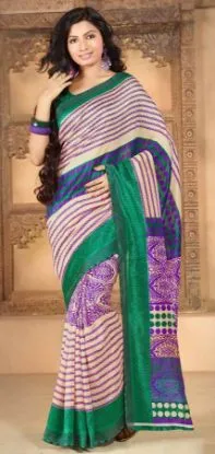 Picture of indian handmade paisley printed pure silk saree green b