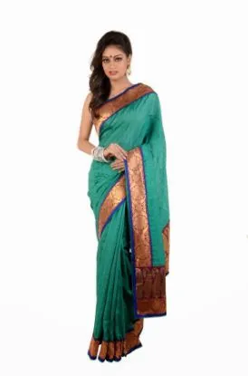 Picture of indian handmade paisley printed pure silk saree multico