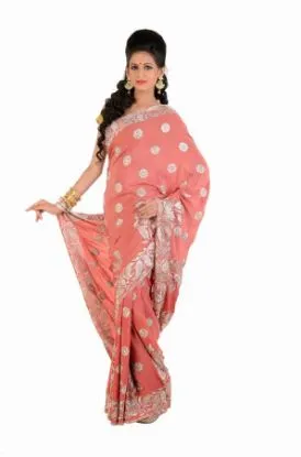 Picture of indian handmade pink decorative floral printed pure sil