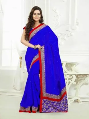 Picture of modest maxi gown listing blue soft silk saree grand pal
