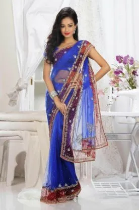Picture of modest maxi gown listing indian designer blue embroider