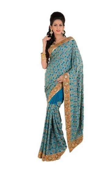 Picture of indian designer sari padding georgette ethnic wedding ,