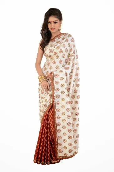 Picture of indian designer yellow zari border bollywood sari geor,