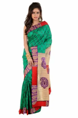 Picture of indian embroidered sari party wear silk blend dress et,