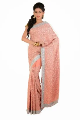 Picture of indian ethnic saree paisley printed 100% silk brown sa,