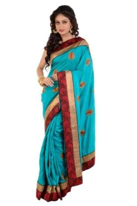 Picture of indian ethnic handmade saree pure silk green polka dot 