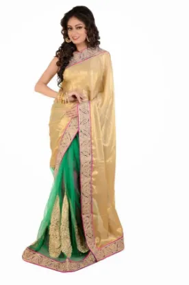 Picture of indian ethnic handmade sari pure silk green abstract pr