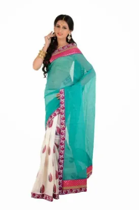 Picture of indian ethnic handmade sari pure silk leaf printed gree