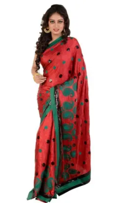Picture of indian ethnic handmade sari pure silk nice printed pink