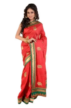 Picture of indian orange sari embroidered women dress party wear ,