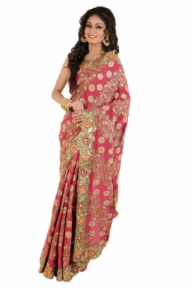 Picture of indian handmade 100% silk beige floral saree printed et