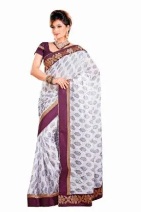 Picture of pink beige designer jacquard work bollywood sari banar,
