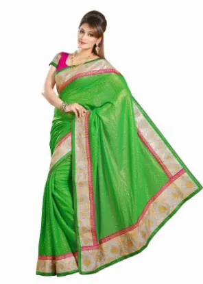 Picture of green silk fancy handloom grand pallu jari border modes