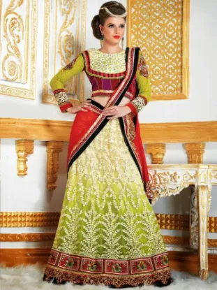 Picture of green soft silk saree grand pallu full jari work modest