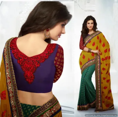 Picture of india bollywood designer wear red georgette saree sari 