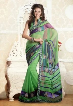 Picture of indian black designer embroidered bollywood sari george