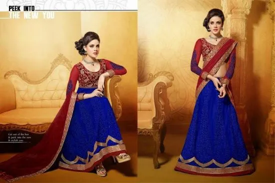 Picture of indian traditional embroidered ethnic wear satin saree 