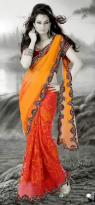 Picture of indian handmade saree leaf printed pure silk beige sari