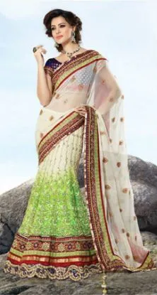 Picture of indian handmade saree paisley printed silk green sari e
