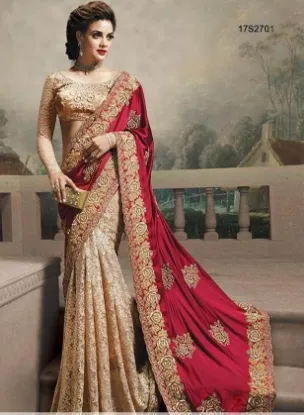 Picture of indian wedding traditional cotton zari work stiched rea