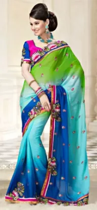 Picture of indian women embroidered saree handmade green ethnic de