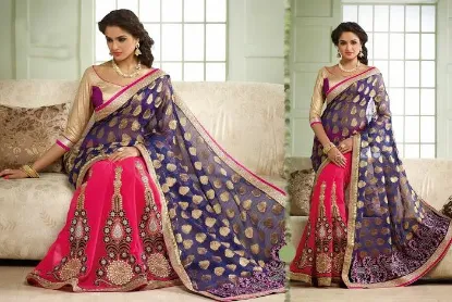 Picture of indian handmade decorative fabric pure silk sari floral
