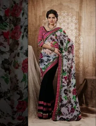 Picture of om handmade indian sari pure georgette hand embroidered