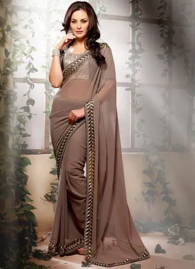 Picture of pink beige designer jacquard work bollywood sari banar,