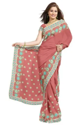 Picture of pure silk saree leafs printed indian handmade beige sar