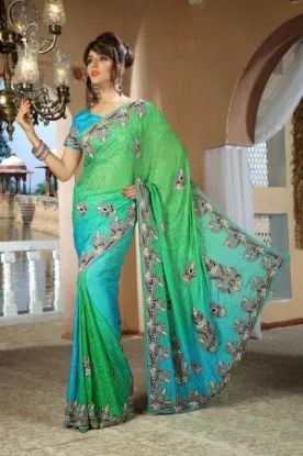 Picture of pure silk handmade indian saree beige floral printed sa
