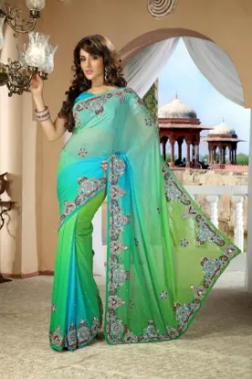 Picture of silk multi color saree comfortable wear saree fashion ,