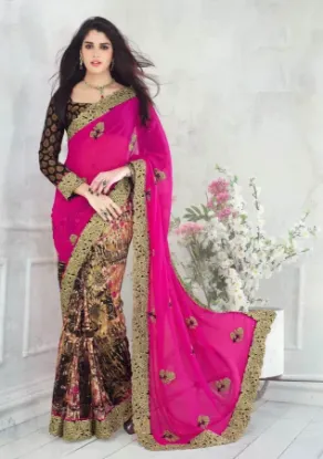 Picture of silk handmade indian sari, 5 yard pure silk saree, yell