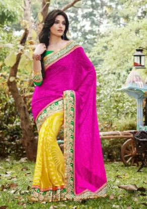 Picture of stylesh sari peach and blue banarasi silk saree design,