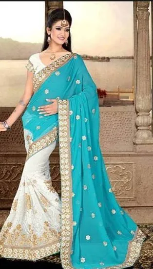 Picture of modest maxi gown pakistani indian tussar silk saree fan