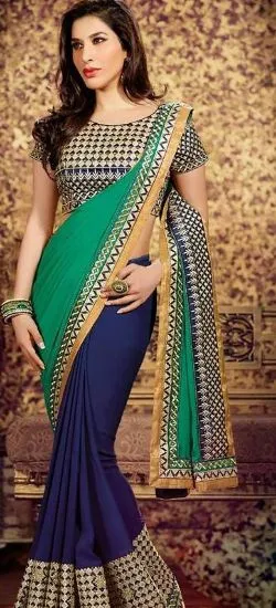 Picture of modest maxi gown traditional party wear sari wedding in