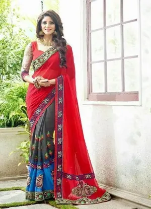 Picture of handmade indian upcycled fabric georgette saree embroid