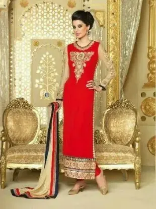 Picture of modest maxi gown red backless big bow accent long eveni