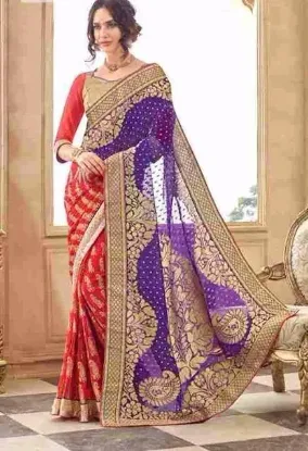 Picture of handmade saree pure crepe silk printed embroidered hand