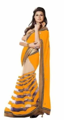 Picture of handmade saree pure silk hand embroidered painted fabri