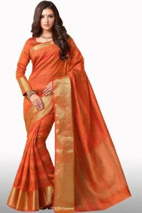 Picture of handmade saree indian art silk printed zari border sari
