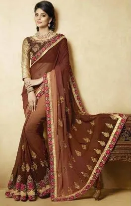 Picture of handmade saree pure georgette silk printed sequin embro